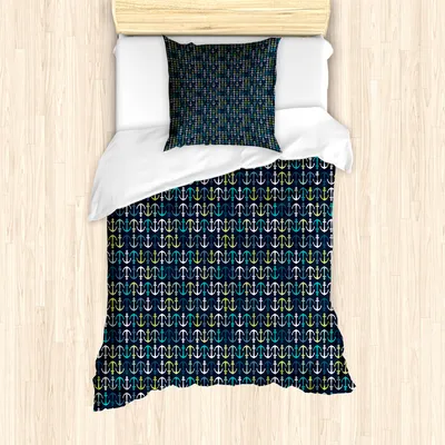 Produktbild von ABAKUHAUS Anker Bettbezug Set für Einzelbetten, Maritime Segelreise Nautisch, Milbensicher Allergiker geeignet mit Kissenbezug, Dunkel Violettblau Mehrfarbig