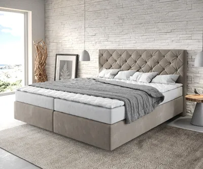 Produktbild von DELIFE Boxspringbett Dream-Great 180x200 cm Mikrofaser Beige mit Matratze und Topper