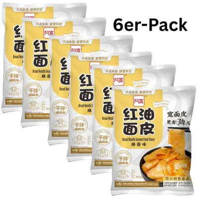 Produktbild von 6er-Pack BAIJIA A-Kuan Breite Nudeln mit Sesampaste 115g