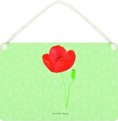 Produktbild von Mr. & Mrs. Panda Schild Blume Mohnblume DIN A4 - Blattgrün - Geschenk, Holzschild, Religion, Motivation, Garten, holzbild, Türschild, kleine aufmerksamkeit, Respekt, Mohn