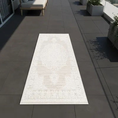 Imagen del producto de Alfombra "Greige Creme Vintage Ornament", para interior y exterior, tejido plano, tamaño: 60 x 180 cm