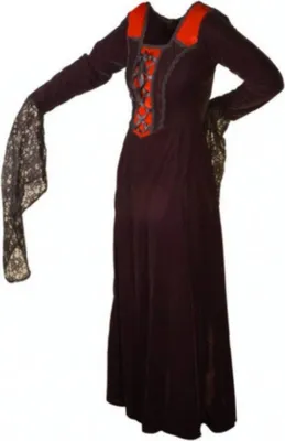 Produktbild von Samtkleid schwarz-rot mit Rosen- und Netzapplikation