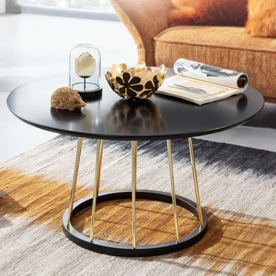 Produktbild von FineBuy Couchtisch Rund 80x80x42 cm Schwarz Gold Sofatisch Metall Modern Runder Wohnzimmertisch Salontisch Tisch Wohnzimmer Groß Kaffeetisch