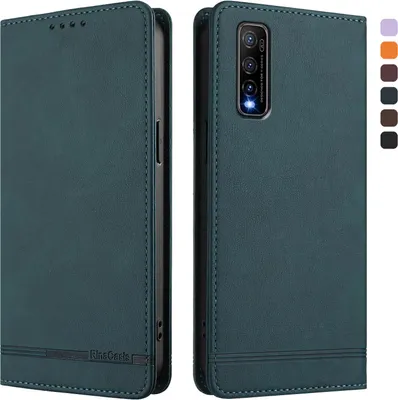 Image de Etui pour Vivo Y70S, étui rétro en cuirPolyuréthaneavec support et fentes pour cartes de crédit Vert