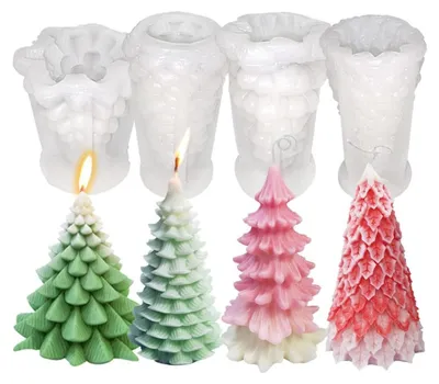 Produktbild von 4er-Set Weihnachtsbaum Silikonformen, Weihnachts-Silikonformen, Harz-Silikonformen-Kit, Kerzen-Silikonform, 3D-Silikonform, Modellkerze aus Silikon in Weihnachtsbaum-Form für DIY Wachs-Kerzen-Seife