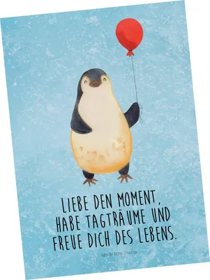 Produktbild von Mr. & Mrs. Panda Postkarte Pinguin Luftballon - Eisblau - Geschenk, Geschenkidee, Neustart, Ansichtskarten, Freundin, Grußkarte, Postkarten, Fotokarte, Motivation