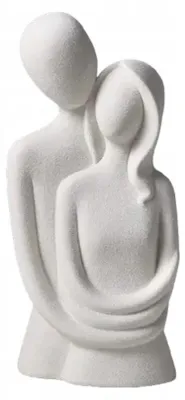 Imagen del producto de EstiloHome, figura de cerámica de una pareja enamorada, color blanco – escultura decorativa moderna de 20 cm, ideal para regalo