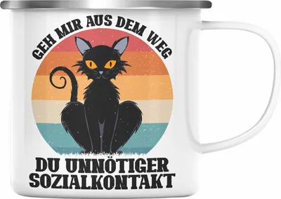 Produktbild von Trendation - Geh Mir Aus Dem Weg Du Unnötiger Sozialkontakt Geschenk Emaille Tasse Lustiger Spruch (Silber)