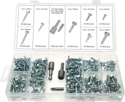 Produktbild von Blechschrauben Sortiment Bohrschrauben Selbstschneidend 6-kant + Kreuz 253-tlg