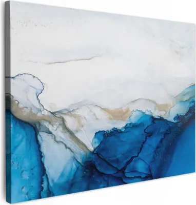 Produktbild von MuchoWow® - Leinwandbilder - Aquarell - Blau - Abstrakt - Kunst - Modern, Wandbild, Wanddeko Bilder Wohnzimmer, 40x30 cm