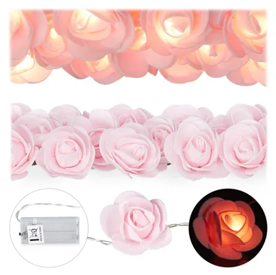 Lichtschlauch mit Rosen, 20 LEDs, warmweiß, 3,3 m, rosa