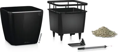 Obrázok produktu pre Kvetináč LECHUZA QUADRO Premium LS 43 čierny vysoký lesk | kvetináč so zavlažovacím systémom | vysoko lesklý povrch | 43 x 43 x 39 cm | 16189