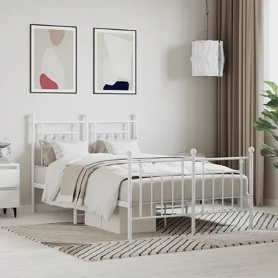 Productafbeelding van vidaXL Bedframe met hoofdeinde en voeteneinde, metaal, wit, 120x190 cm - Bedframe - Bedframes - Bedbodem - Bed