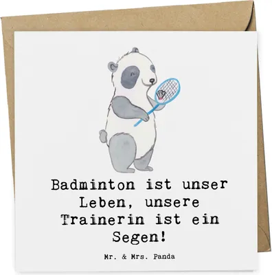 Produktbild von Mr. & Mrs. Panda Glückwunschkarte Badminton Trainerin - Weiß - Geschenk, Sportart, faltkarte, Sportgeist, anlasskarte, doppelkarte, Grußkarte, Dankbarkeit, Coaching