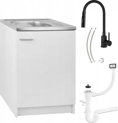 Obrázek produktu pro Bílá kuchyňská linka 60x50 Dřezová baterie Deante Black Flexibilní sifon 2v1