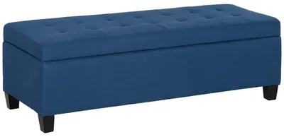 Productafbeelding van Opbergbank, poef, halbank, met knoopdetails, 125,1 cm x 48,9 cm x 41,3 cm, blauw