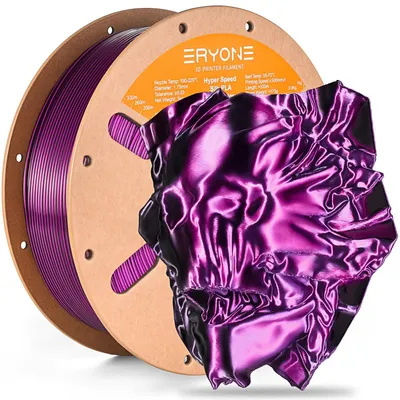 Obrázok produktu pre 3D tlačiarne – vlákno Silk PLA, vysoká rýchlosť – dvojfarebné – 1,75 mm – tolerancia rozmerov ±0,03 mm – cievka 5 kg – fialová/čierna