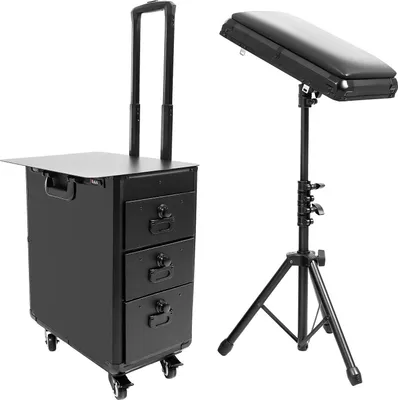 Immagine prodotto di Valigetta trolley per cosmetici - Scatola da trucco con braccioli - 3 cassetti - 4 ruote universali - Ideale per studi di tatuaggio e di estetica - Colore: nero