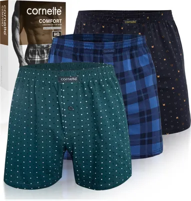 Obrázok produktu pre Cornette American pánske boxerky široké 3 balenia M | Vzdušné, voľné, mäkké, klasické bavlnené pánske nohavičky, M