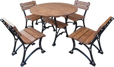 Produktbild von Casa Padrino Jugendstil Gartenmöbel Set Braun / Schwarz - 1 Gartentisch & 4 Gartenstühle - Garten Möbel - Terrassen Möbel - Gastronomie Möbel
