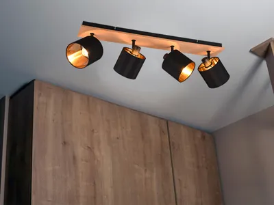 Produktbild von LED Deckenstrahler 4 flammig schwenkbar mit Stoffschirm in Schwarz-Gold Wandspot