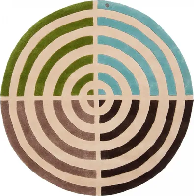 Image de Tapis rond en laine fait main avec motifs géométriques LIFOU