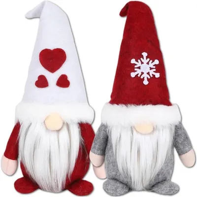 Produktbild von Weihnachtswichtel 2er Set 28 cm Rot Grau Deko Gnome Weihnachtsfiguren Filz Weihnachtsdeko
