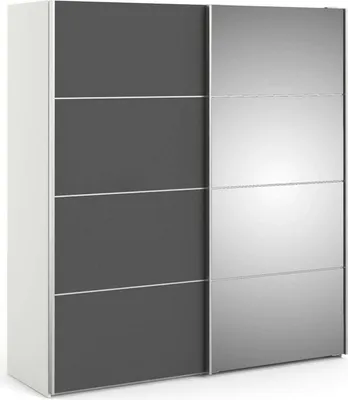 Produktbild von Kleiderschrank 2 Türen Astrée, Schlafzimmermöbel, Schrank, Garderobe, 182x64 h202 cm, Weiß und Grau