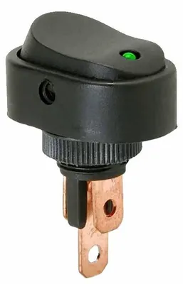 Produktbild von Kfz-Wippschalter 12V 20A, mit grüner LED, Lochmontage, EIN/AUS 3-polig ASW-20D-G