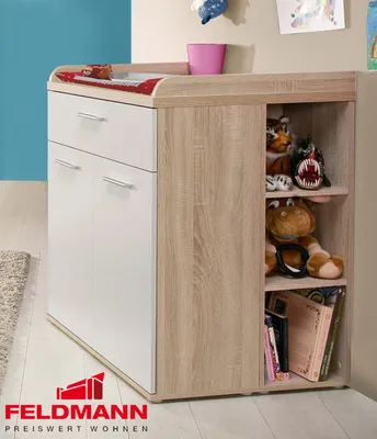 Image de Table à langer + 2 étagères latérales et armoire en chêne Sonoma / blanc