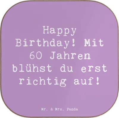 Produktbild von Mr. & Mrs. Panda Untersetzer für Gläser Spruch 60. Geburtstag Aufblühen - Lavendeltraum - Geschenk, Alter, Geburtstagsfeier, Happy Birthday, Erinnerungen, Coaster