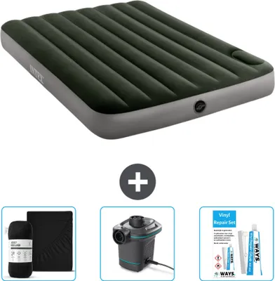 Produktbild von Intex Airbed - Doppelbett - 137 x 191 x 25 cm - Grün - Spannbettuch - Pumpe en Reperaturset