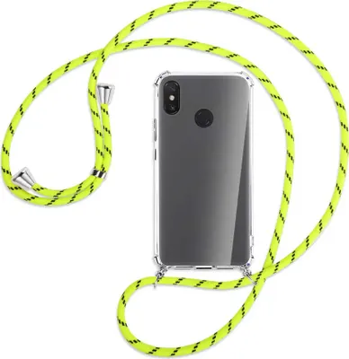 Produktbild von Handykette Backcover-Schutzhülle mit Band (Metall silberfarben) für Xiaomi Mi Max 3 - neongelb