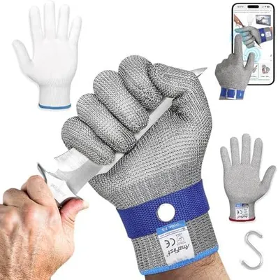 Produktbild von Schnittschutzhandschuhe kš¹che, Leistungsf?higer Level 9 Schutz, Touchscreen Edelstahl Draht Metall Mesh Arbeitshandschuhe, Kettenhandschuh, Mandolinen Handschuhe, 1 Stš¹ck, gr??e 9/L