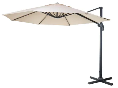 Image de HWC-A96 Parasol rond à pied en Y pour usage professionnel, Ø 3 m, polyester, aluminium/acier, 23 kg – Crème