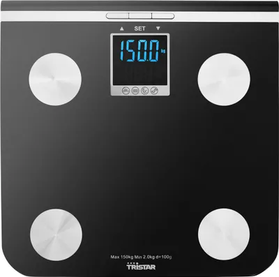 Produktbild von Tristar WG 2424 Elektronische Personenwaage, max. 150 kg Tragkraft, LCD-Infodisplay, Körperfettanalyse, Körpermuskelanalyse, Körperwasseranalyse, Speicherfunktion; WG 2424
