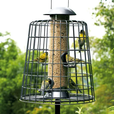 Produktbild von CJ Wildlife Futtersäule Vögel - 40 cm 2-in-1-Futterstelle mit Schutzgitter - Metall/Kunststoff - Graphit-Grau - Montage auf Vivara Kombi-Pfahl