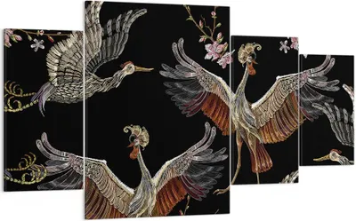 Produktbild von Bild auf Leinwand - Leinwandbild - 4 Teile - Asiatisch Vögel Verziert - 160x90cm - Wand Bild - Wanddeko - Wandbilder - Leinwanddruck - Bilder - Wanddekoration - Leinwand bilder - DL160x90-4556