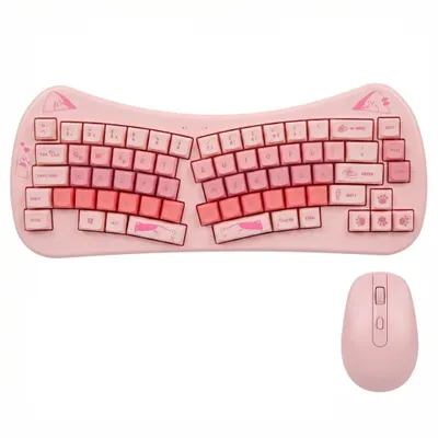 Productafbeelding van Draadloze toetsenbord/muis set met ergonomisch ontwerp in roze