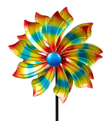 Produktbild von Gartenstecker doppel Windrad Windmühle Metall Blume Windspiel Deko Skulptur