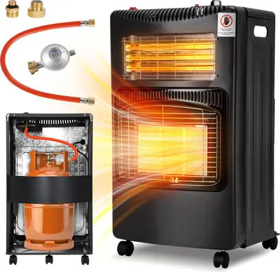 Immagine prodotto di Stufa a gas Bettizia a infrarossi in Vetroceramica, gas+elettricità incl. adattatore Euro, 4200 watt, 3 livelli, per bombole di gas butano/propano fino a 15 kg, tubo gas e copertura