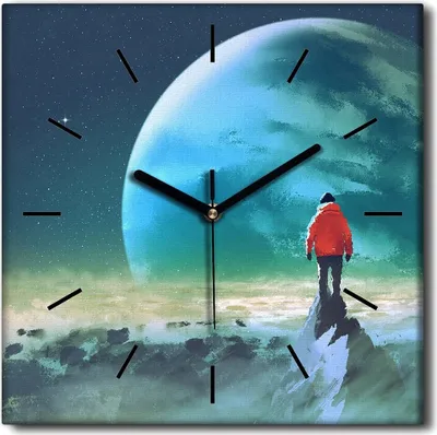 Produktbild von Coloray Uhr auf Leinwand 30x30 cm Wand Uhr Dekoration Wohnzimmer Segeltuch schwarze Hände -Mount Cosmos Planet.
