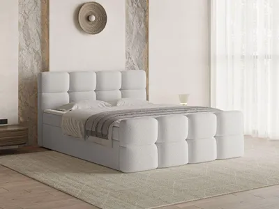 Produktbild von GrainGold Boxspringbett Rivon 180x200 cm - Bett 180x200, Boxspringbett mit Bettkasten und Lattenrost - Hellgrau (Lambi 11)