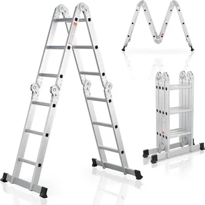 Zdjęcie produktu dla Aluminiowa drabina wielofunkcyjna 21034, z 4 składanymi elementami, 6 przegubów