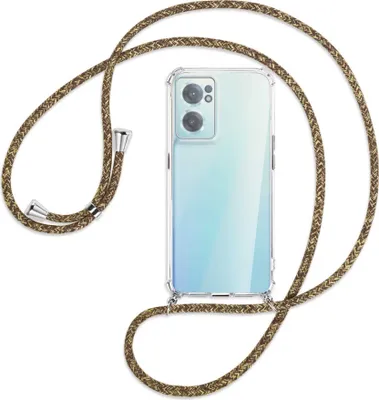 Produktbild von Handykette Backcover-Schutzhülle mit Band (Metall silberfarben) für OnePlus Nord 2 CE - braun+beige