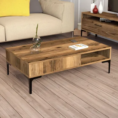 Produktbild von Skye Decor, Hochwertiger Couchtisch, Walnuss, 105 x 32,6 x 60 cm | 100% melaminbeschichtete Spanplatte, 18 mm dick | Metallbeine 17 cm | Moderner, industrieller Stil für Ihr Zuhause.