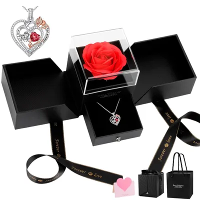 Ewige Rose Geschenkbox mit Herz-Halskette, rot, 1 Stück