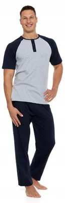 Produktbild von Männerpyjama - Kurze Ärmel Größe 3XL - lange Hosen Dunkelblau - Moraj