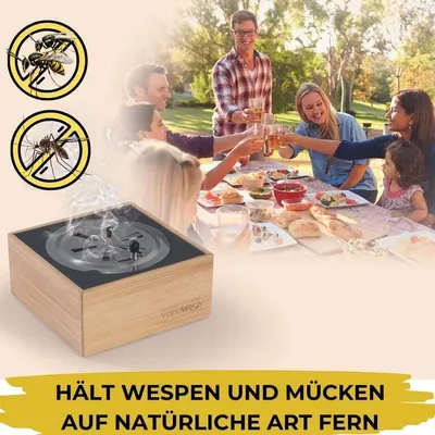 Produktbild von VapoWesp Räucherbox gegen Wespen und Mücken Aromatisierter Kaffeerauch vertreibt Insekten auf natürliche Art inkl.50g Orange & Rosemary Pulver