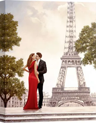 Produktbild von Romantisches Leinwandbild – John Silver, Liebe in Paris – 120x90 cm
